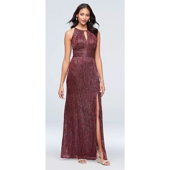R&M Richards Dresses & Skirts - H5 R&M Richards Metallic A Line Gown Womens 16 Halter Burgundy
